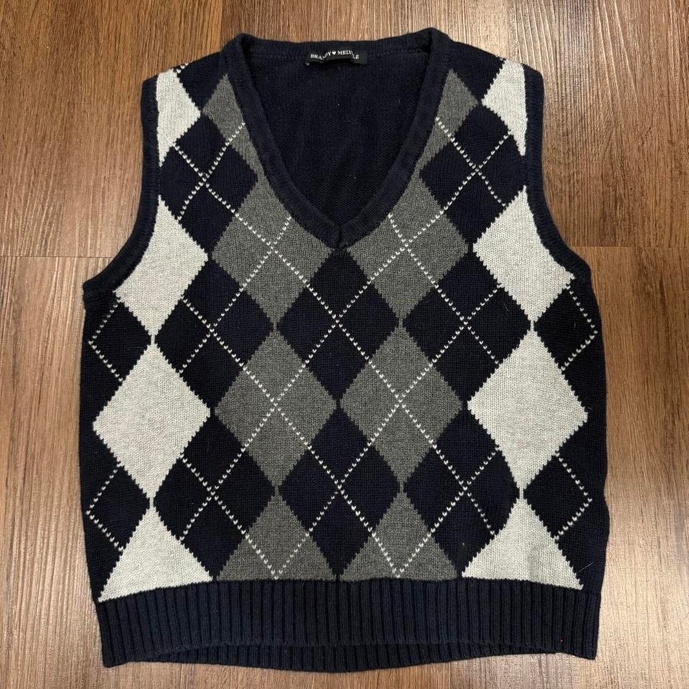 Brandy Melville navy blue argyle sweater women size s